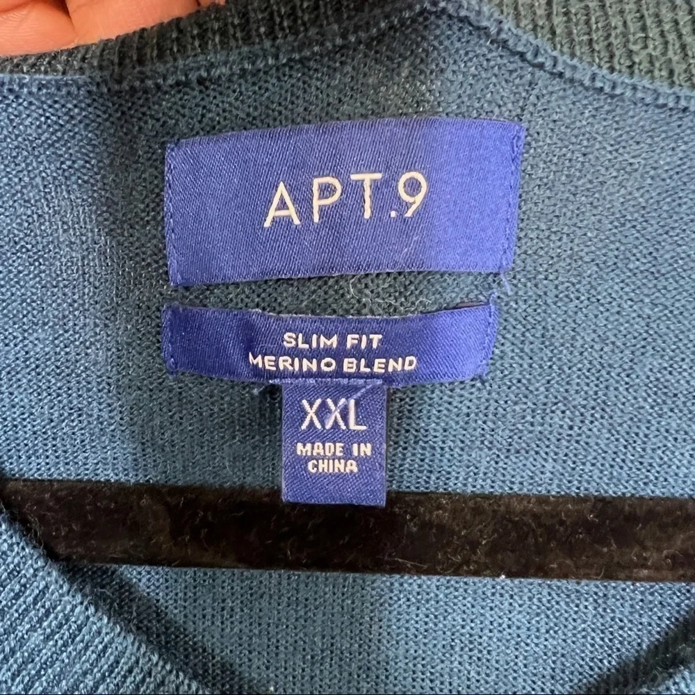 Apt.9 Blue V-Neck Merino Wool Sweater Mens 2XL Casual Business Work Office